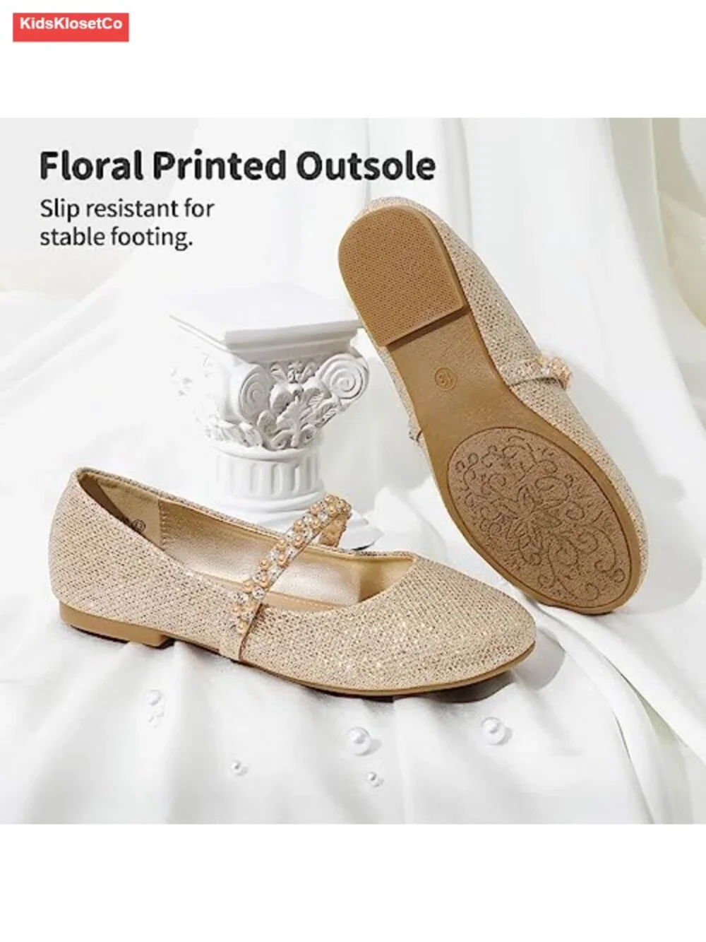 Girls Pearl Strap Mary Jane Ballet Flats Dress Shoes Flower Girl